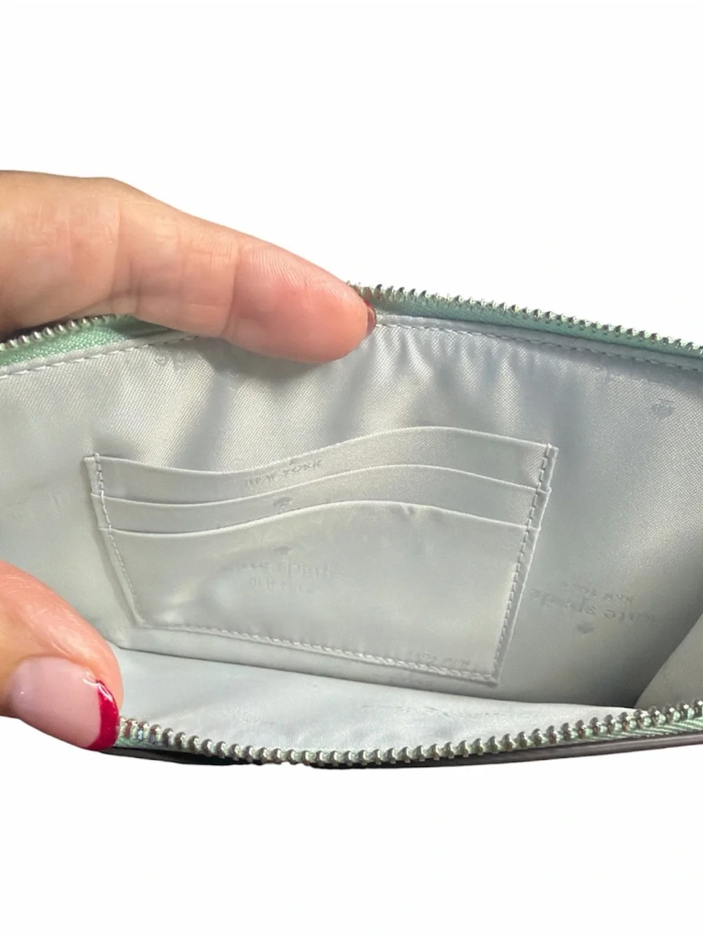 kate spade Metallic Mint Wristlet Clutch in Pale Green-Silver NWOT - Picture 5 of 5